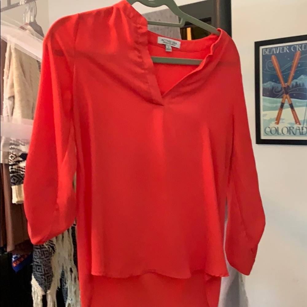 Salmon long sleeved silk top